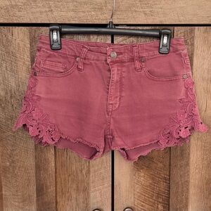 Women's Deep Pink Lace Trim Shorts - Pink